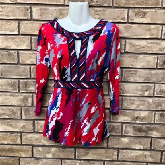 Bcbgmaxazria Red Water Color Blouse - Picture 3 of 5